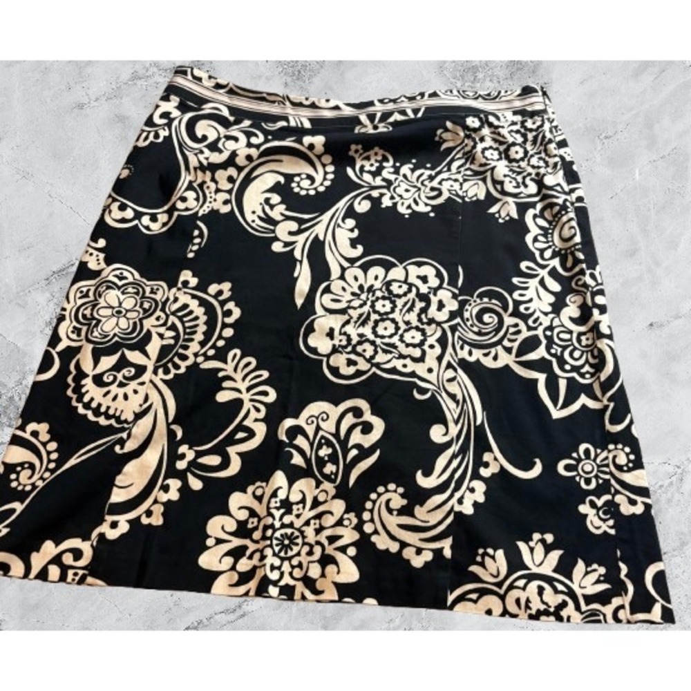 Erin London Womens‎ Black Tan Paisley Floral Stretch Pencil Skirt Size 16 Knee